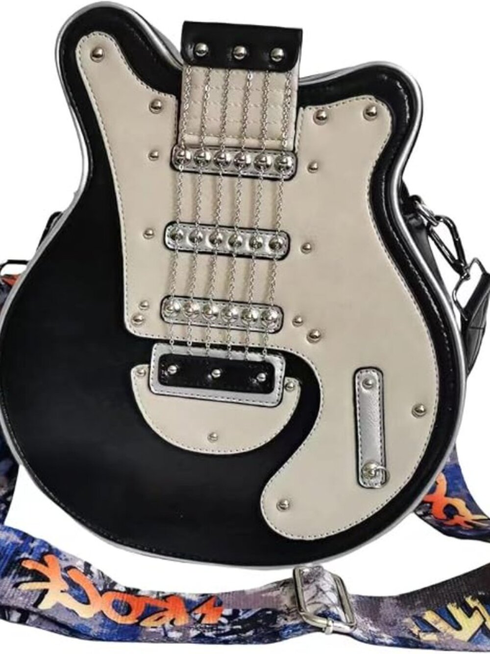 Women's Large Black Unique Fun Shaped Music Rock Style Guitar Crossbody Purse